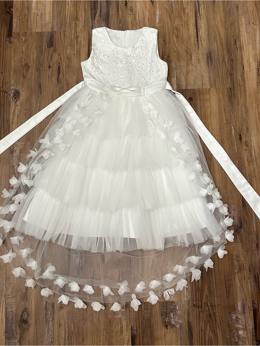 Flower Girl or First Communion White Gown Lace Dress with slight train